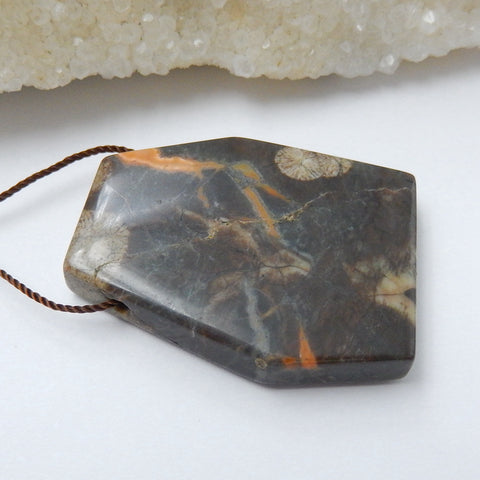 Natural Mushroom Jasper Gemstone Pendant Bead, 39x32x7mm, 17.5g - MyGemGarden