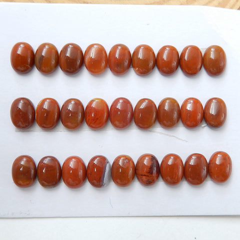 27 Pcs oval cut Wood Fossil Cabochons 8x6x3mm, 7.05g - MyGemGarden