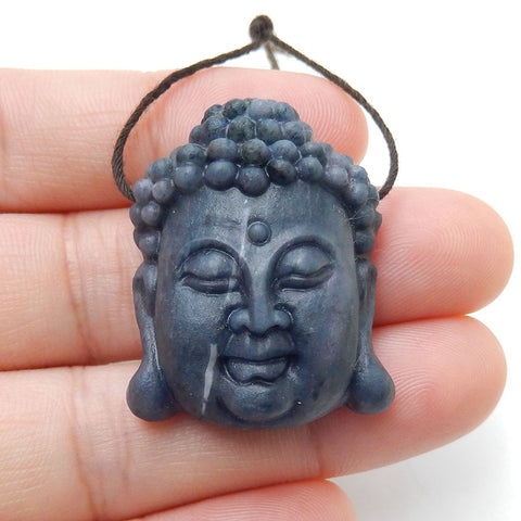 Carved Jasper Gemstone Buddha Head Pendant Beads, 31x25x12mm, 13.5g - MyGemGarden