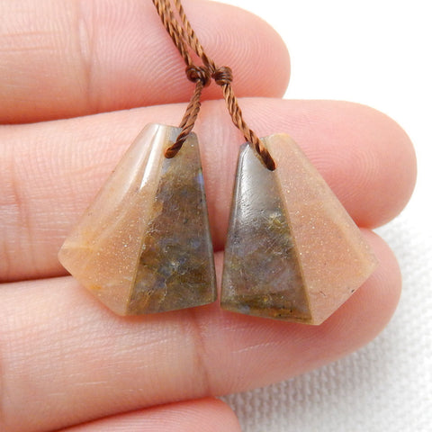 Natural Sunstone and Labradorite Glued Gemstone Earrings Pair, 17x15x4mm, 2.8g - MyGemGarden