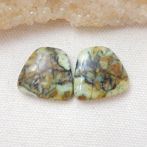 Natural Green Turquoise Flatback Gemstone Cabochon Pair, 21x20x5mm, 7.8g - MyGemGarden