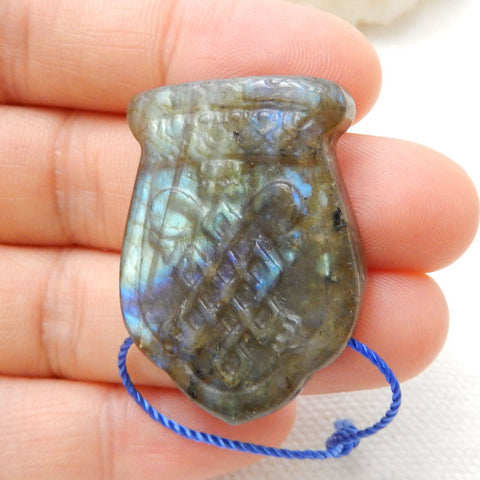 Handmade Labradorite Carving Gemstone Pendant Bead, 33x24x6mm, 8.4g - MyGemGarden