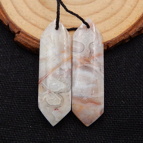 Natural Crazy Lace Agate Earrings Stone Pair, stone for earrings making, 38x11x5mm, 7.1g