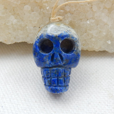 Lapis Lazuli Carving Skull Pendant, 24x18x16mm, 11.3g - MyGemGarden