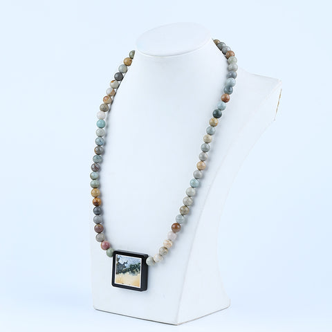 Natural Ocean Jasper, Obsidian Gemstone Necklace