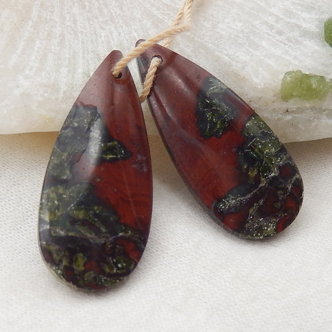 Natural Dragons Blood Jasper 矩形耳环一对，用于制作耳环的石头，33x13x4mm，7.4g