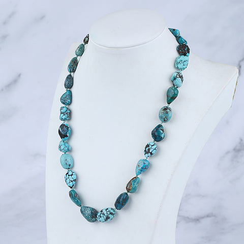 Natural Turquoise Necklace, Turquoise Bead Strands Handmade Gemstones, Adjustable Necklace, 1 Strand, 18-26 inch, 41.6g