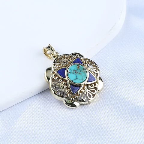 Natural Gemstone Turquoise ,Lapis Lazuli Copper Pendant