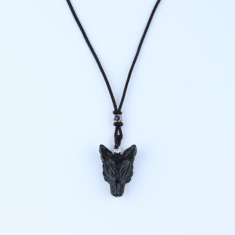 35mm Obsidian Wolf Head Pendant With 925 Sterling Silver Accessory