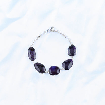 Natural Sugilite Gemstone Bracelet with 925 Sterling Silver Accessories 18x10x4mm, 14x11x4mm, 10.6g