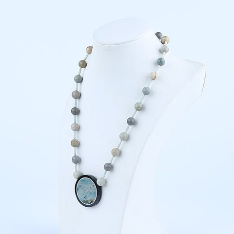 Natural Ocean Jasper, Obsidian Gemstone Necklace