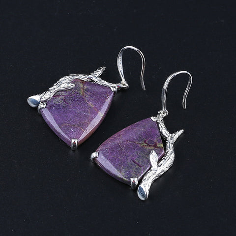 Natural Sugilite Gemstone Earrings with 925 Sterling Silver Accessories 20*15*4mm(stone size), 38*20*5mm, 9.2g