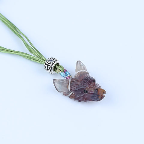 25mm Fluorite Wolf Head Pendant With 925 Sterling Silver Accessory