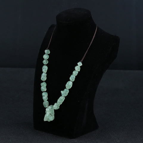 Natural Prehnite Gemstone Necklace, Adjustable Necklace, 1 Strand, 16-24 inch, 41g