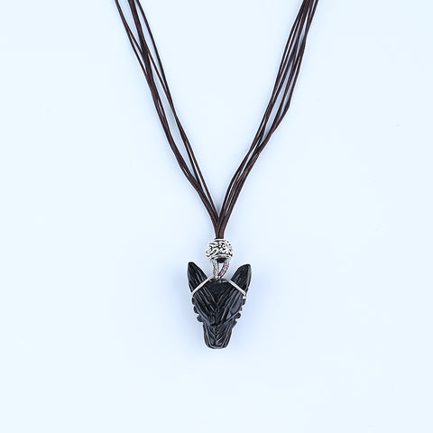 24mm Obsidian Wolf Head Pendant With 925 Sterling Silver Accessory