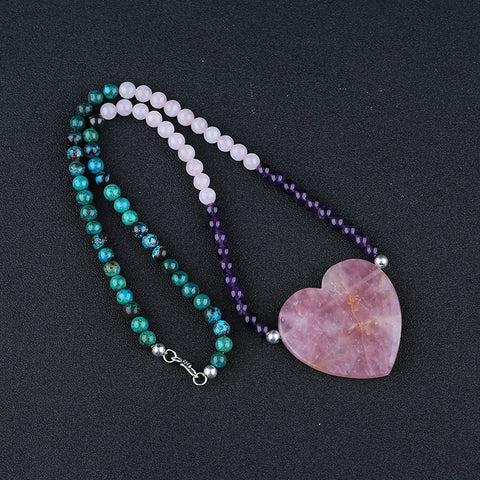 Natural Chrysocolla, Amethyst, Rose Quartz Beads for Necklace 1 Strand, 22 inch, 48g