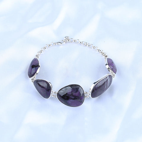 Natural Sugilite Bracelet with Adjustable 925 Sterling Silver 8.5 Inches, 26x15x6mm, 20x13x6mm, 23.6g