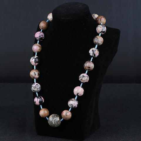 New! Natural Rhodonite Gemstone Necklace, Handmade Jewelry, Adjustable Necklace, 1 Strand, 22-28 inch, 216g