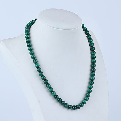 Malachite Gemstone Necklace, Jewelry Necklace, 7mm Malachite Round Beads, 1 Strand, 16 inch, 40g