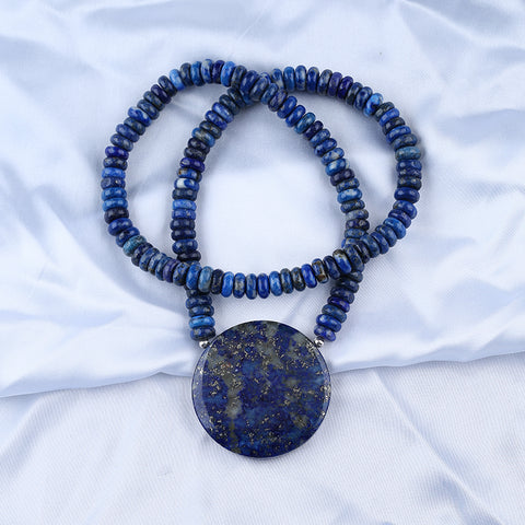 Natural Lapis Lazuli Gemstone Necklaces, Round Gemstone Pendant Necklace, 1 Strand, 24 inch, 150g