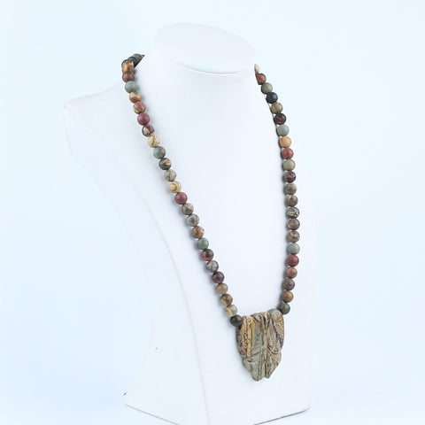 Natural Multi-Color Picasso Jasper Carve Butterfly Necklace