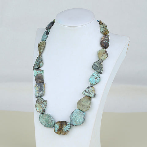 Natural Turquoise Necklace, Turquoise Bead Strands Handmade Gemstones, Adjustable Necklace, 1 Strand, 20-26 inch, 88.8g