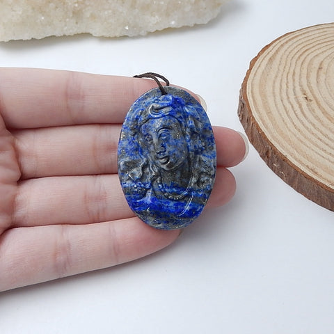 Lapis Lazuli Carved woman Pendant, 44x31x15mm, 26.6g - MyGemGarden