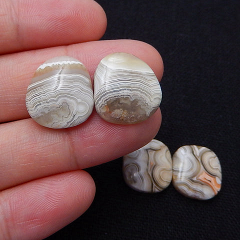 2 Pairs Natural Agate cabochon, Crazy Lace Rosetta Stone Gemstone Cabochon Pair, 15x14x4mm, 6.2g - MyGemGarden