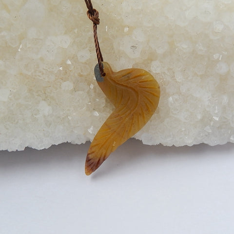 Carved Amazonite Feather Pendant Bead, 28x17x3mm, 1.8g - MyGemGarden