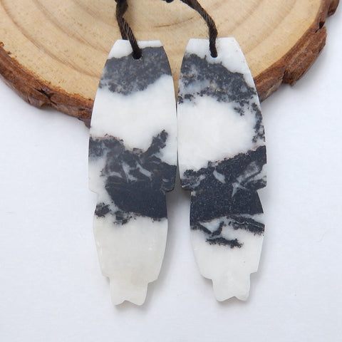 New!! Hand Carved White Zebra Jasper Feather Earrings,Natural Stone, 40x13x4mm,7.5g - MyGemGarden