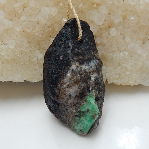 Natural nugget Emerald Green Pendant Bead, 39x21x13mm, 12.8g - MyGemGarden