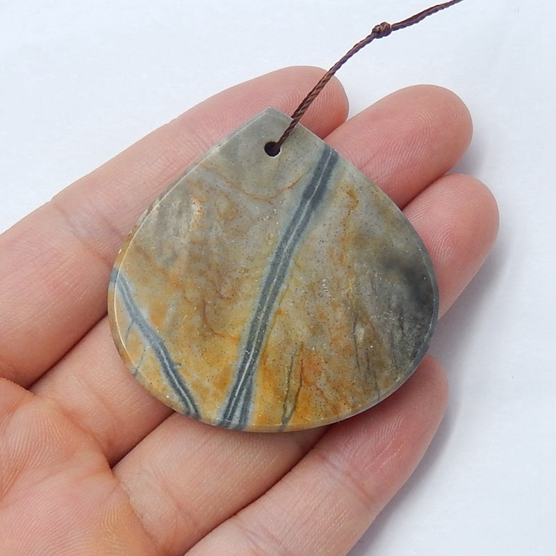 Natural Picasso Jasper Drilled Gemstone Pendant Bead, 42x43x5mm, 18.8g - MyGemGarden