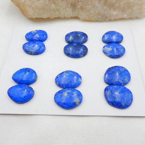 4 Pair Natural Lapis Lazuli Flatback Gemstone Cabochons, 18x15x4mm, 16x13x4mm, 21.3g