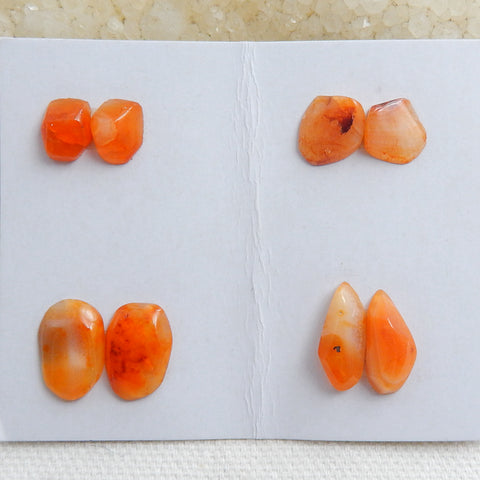 4 Pairs Nugget Red Agate Gemstone Natural Cabochon Pairs, 9x7x3mm,13x9x3mm, 4g - MyGemGarden