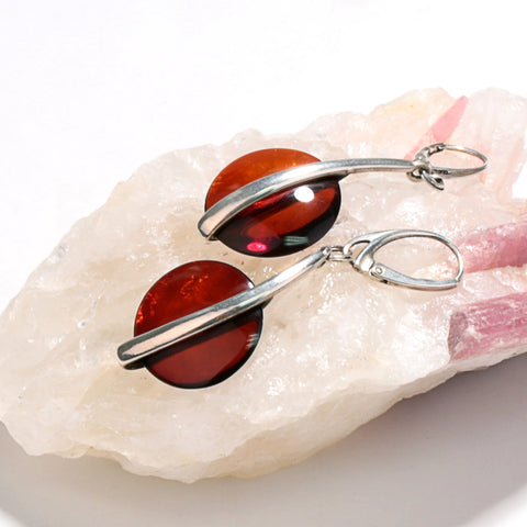 New Design Hot Sale 925 Silver with Natural Amber Gemstone Earrings 6.1g - MyGemGarden