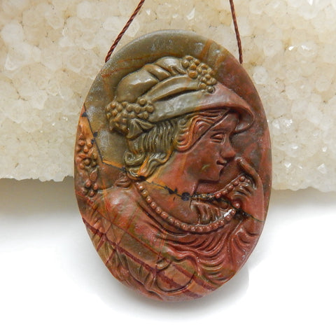 Handmade Multi-Color Picasso jasper Carving woman head Gemstone Pendant Bead, 41x30x6mm, 11.8g - MyGemGarden