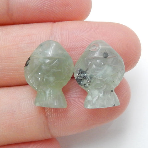 Handmade, Selling, 2 Pcs Carved Nephrite Jade Gemstone Fish Gemstone Cabochons, 15x12x6mm, 2.3g - MyGemGarden