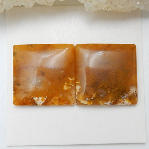 Natural Ocean Jasper Square Gemstone Cabochon Pair, 17x17x3mm, 4.8g - MyGemGarden