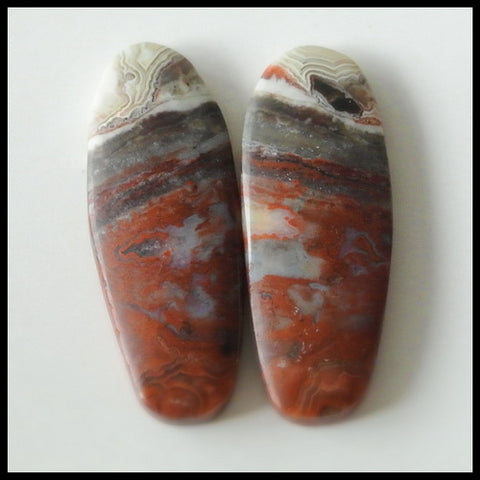 Natural Crazy Lace Agate Gemstone Cabochon Pair 30x11x4mm,5.6g - MyGemGarden