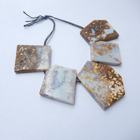 5pcs Natural Ocean Jasper Pendant Beads, 48x35x6mm, 31x28x7mm, 82.8g - MyGemGarden