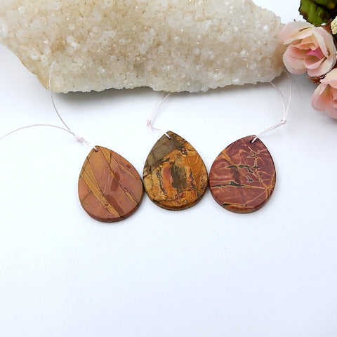 3 Pcs Multi-Color Picasso Jasper Pendant Beads Set, 36x25x3mm, 15.5g - MyGemGarden