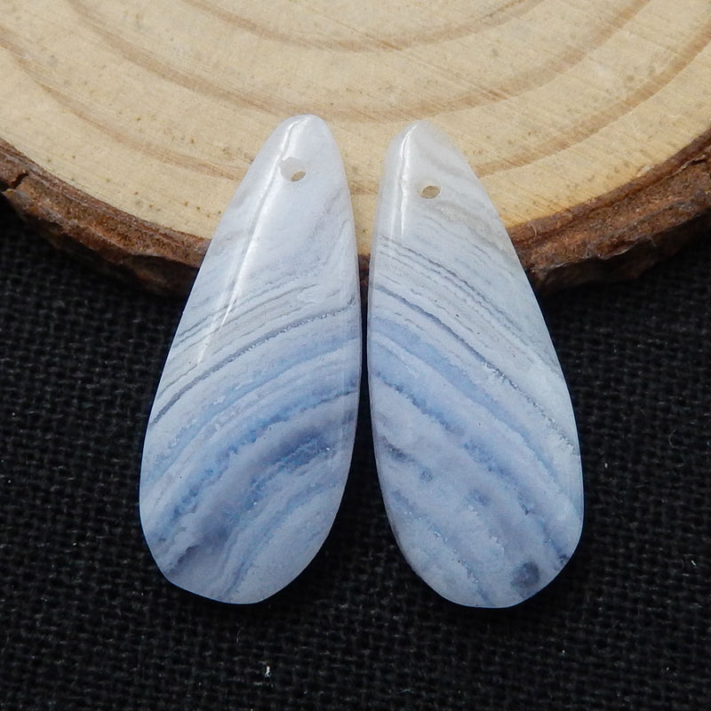 Blue Lace Agate Teardrop Earrings Stone Pair, stone for earrings making, 25x10x4mm, 3.8g - MyGemGarden