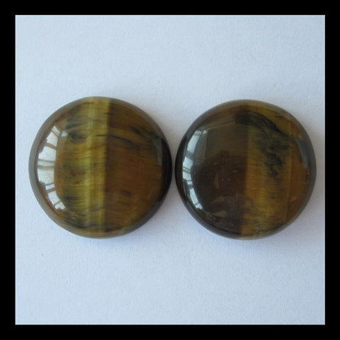 Tiger's Eye 25mm round cabochons Pair, 25x25x7mm, 14g - MyGemGarden