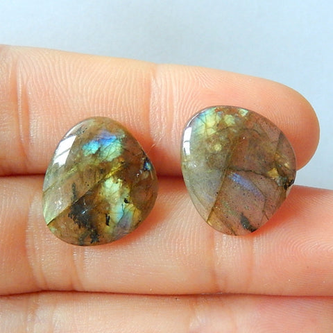 Natural Labradorite Cabochon Pair 16x14x3mm,2.3g - MyGemGarden