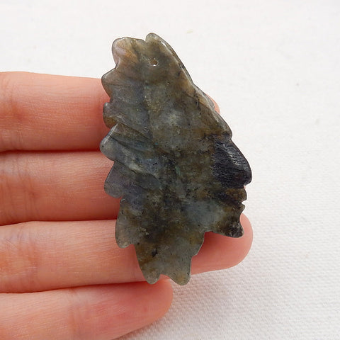 Vintage Hand Carved Labradorite Gemstone Indian Head Pendant, 48x27x7mm, 11.9g - MyGemGarden