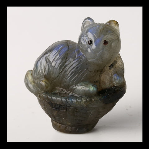 Labradorite Gemstone Cat Carved Ornament, 40x36x15mm, 123ct - MyGemGarden