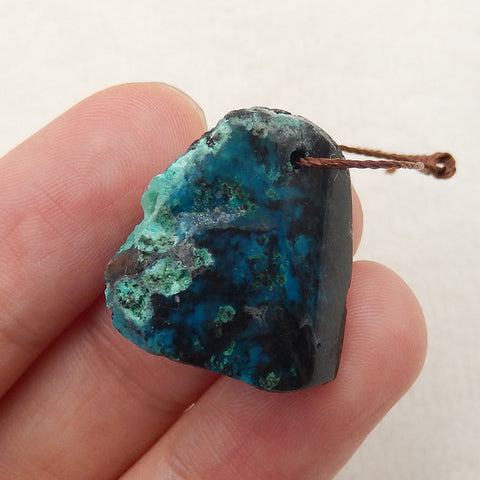 Natural Raw Gemstone Blue Opal Drilled Pendant Stone, 19x19x15mm, 4.9g