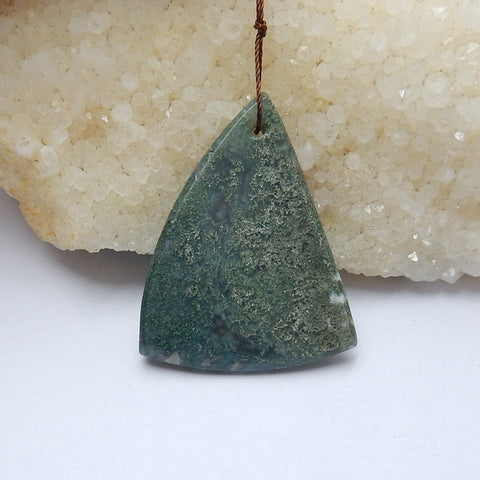 Natural Moss agate Drilled Gemstone Pendant Bead, 45x35x7mm, 13.4g - MyGemGarden