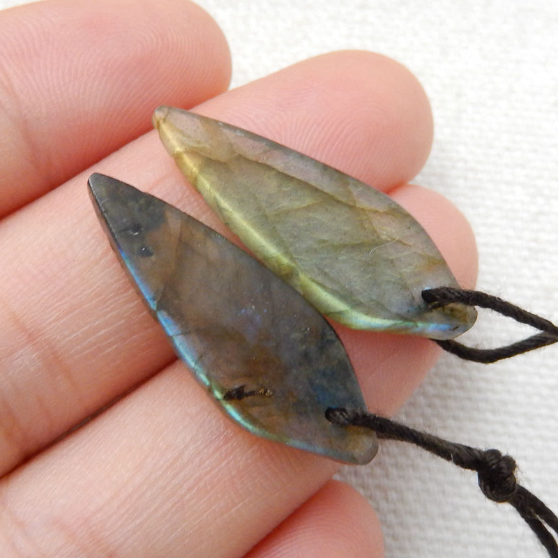 Hot sale Labradorite Carved leaf Earrings Pair, 27x10x4mm, 2.6g - MyGemGarden