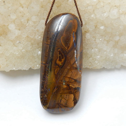 New, Natural Boulder opal Drilled Gemstone Pendant Bead, 50x21x10mm, 19g - MyGemGarden